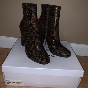 8.5 Pixie Brown snake skin booties. Steve Madden